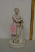 A Parian ware figure of a classical lady standing by a plinth, 31cm high