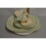 Quantity of Woods Ivory ware dinner plates, gravy boat, meat plate etc, all patterned with fish