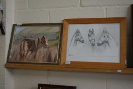 Pencil study of three horse heads, monogrammed AH together with an oil study by the same hand (2)
