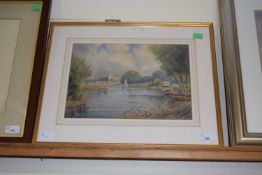 Watercolour study of a riverside scene, indistinctly signed, framed and glazed