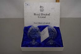 A pair of Royal Doulton crystal brandy balloons, boxed
