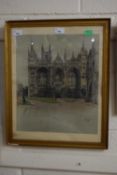 Cecil Aldin (British,1870-1935) Peterborough Cathedral, lithograph, 39x40cm, framed and glazed