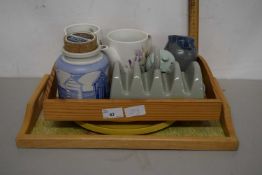 Mixed Lot: Two tea trays, ceramic toast rack and breakfast set, jugs etc