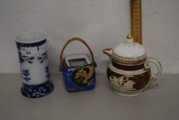 A Booths Summer Rose blue and white spill vase together with a small teapot and an Oriental vase