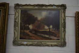 John Micheal Parker (British, b.1957), a rural community scene, oil on canvas, 44x59cm, framed.