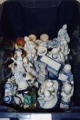 Quantity of assorted blue and white figurines and others similar