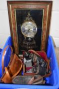 Mixed Lot: Pair of binoculars with leather case, cine camera, wall clock and a lady's vintage