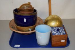 Mixed Lot: Pottery bowls, plant pots, glass vase, gilt papier mache orb etc