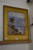 Watercolour in gilt frame, signed bottom left by Thomson of a continental lake scene (unglazed)