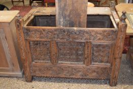 An Indian hardwood blanket box or chest with carved decoration, 108cm wide