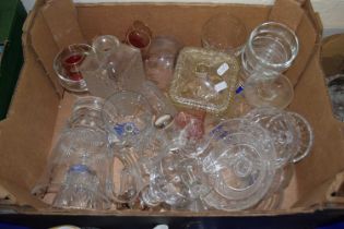 Quantity of assorted glass ware to include decanters, drinking glasses, dessert bowls etc