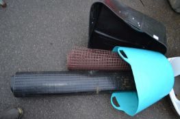 Two plastic trugs and various netting