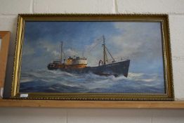 The Montserrat Ship at Sea by Richard Watts, oil on board, gilt frame