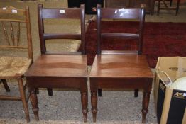 Pair of Victorian hard seated dining chairs