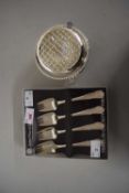 An Arthur Price EPNS three in one buffet forks, cased together with an EPNS muffin dish and a