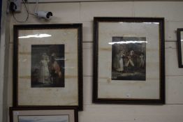 Pair of coloured engravings, The Elopement and Dressing for the Mascarade, framed and glazed