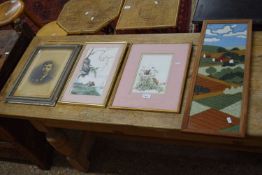 Mixed Lot: A portrait photograph of a young gentleman, a wool work picture and two framed prints