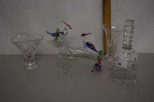 Quantity of glass ware to include bell, spill vases and glass animals