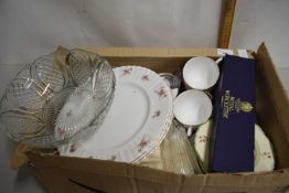Mixed Lot: Floral decorated tea and dinner wares, champagne flutes, fruit bowl etc