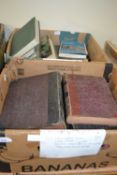 Two boxes of books to include leather bound Bibles