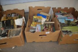 Three boxes of various books including Cambridgeshire, Huntingdon & Peterborough Life magazines etc