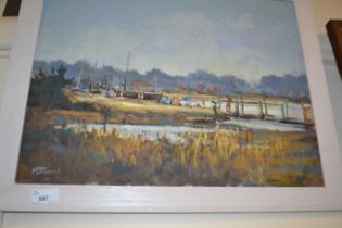 Mo Teeuw (British, 20th century), Boats on North Norfolk estuary, oil on canvas, signed, 39x50cm,