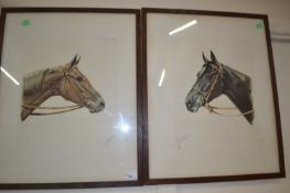 J.Rivet (French, 20th century), A pair of horse head portraits, lithographs in colour, signed in