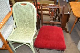An Edwardian red seated bedroom chair together with a further painted wicker chair