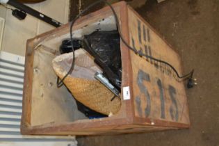 Tea chest with various household sundries