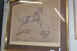 Juliet McLeach, limited edition print horse and greyhounds, signed in pencil