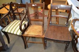 Mixed Lot: Scroll arm carver chair, a Victorian hard seated dining chair and a cane seated bedroom