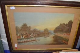 Victorian coloured print of a rowing scene