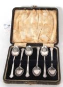 A cased set of six George V silver teaspoons, Birmingham 1934, makers mark W F Mitchell, 56gms