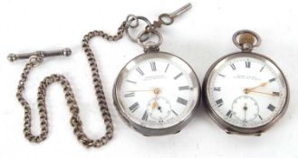 Two white metal H Samuel pocket watches, both of which are stamped 925 inside the case back, they