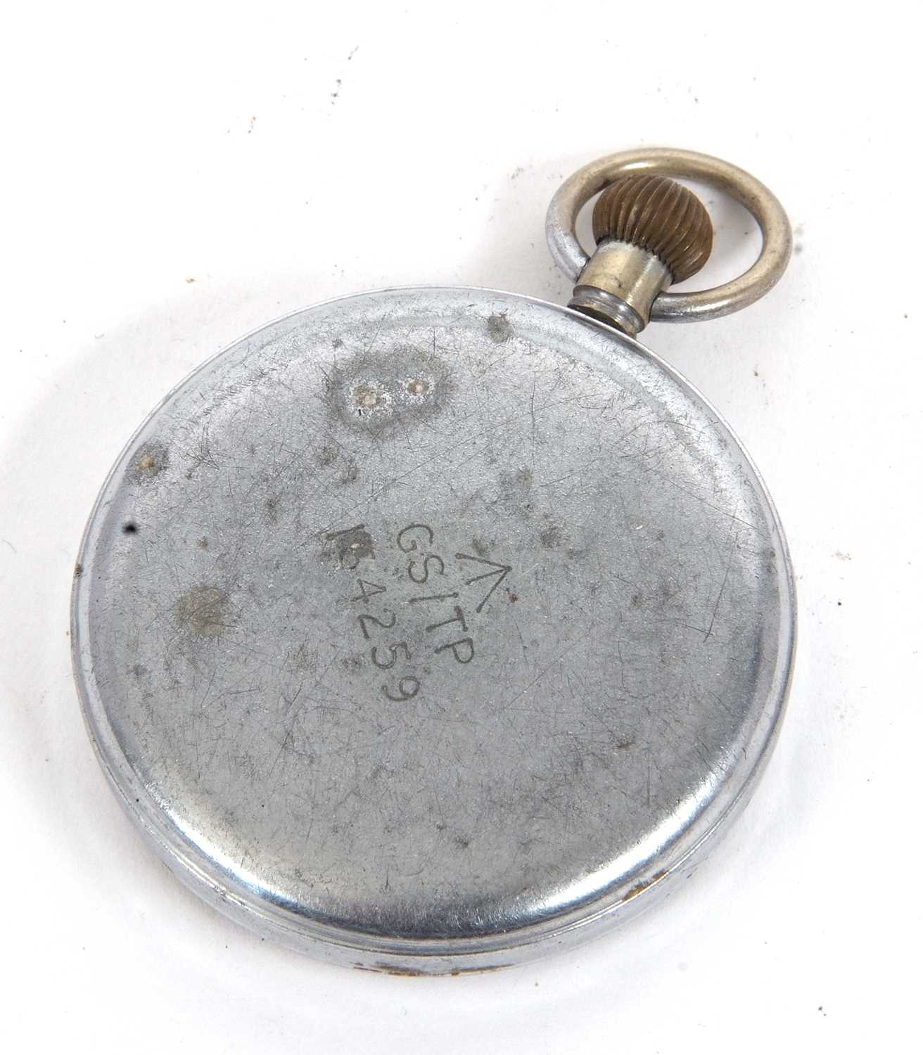 A Helvita military pocket watch, the watch has a black dial with Arabic numeral hour markers and has - Image 2 of 2