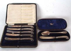 Mixed Lot: Cased silver dessert spoon with beaded edge and initialled, London 1867, makers mark