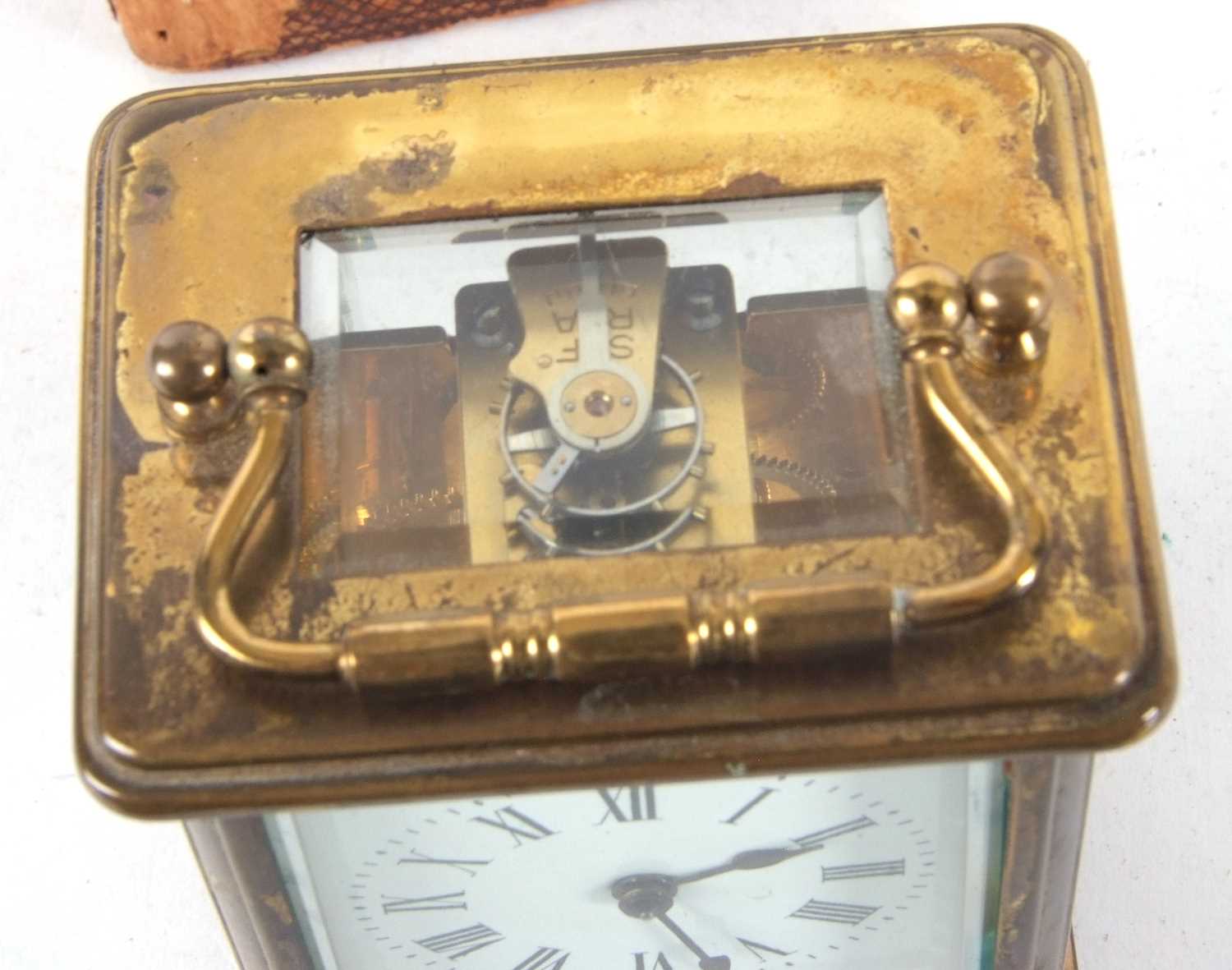 A four glass carriage clock with fitted box, it has a key wound movement, the key is also present, a - Image 7 of 10