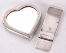 Tiffany & Co 1837 money clip stamped 925 together with a Tiffany & Co 925 sterling heart compact