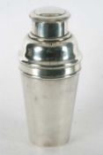 An Art Deco "Kings Way" silver plate cocktail shaker, 1.5 pint, a two part with integral lemon