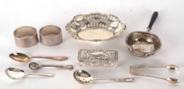 Mixed Lot: Pair of George VIsilver serviette rings, oval formed with engine turned decoration around