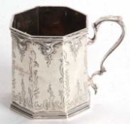 A Victorian christening mug of octagonal form, presentation engraved and hallmarked for London 1845,