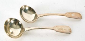 A pair of antique fiddle pattern sauce ladles hallmarked for London 1834, makers mark Charles