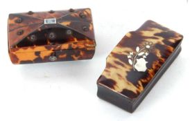 Mixed Lot: 19th Century horn snuff box and a small Victorian tortoiseshell box of sarcophagus