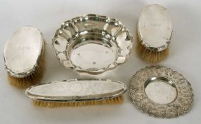 Mixed Lot: Hallmarked silver dish of circular form with raised fluted scalloped form side,