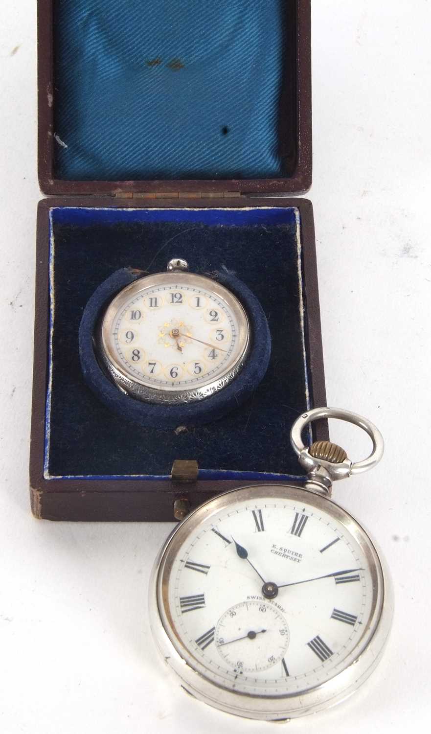 Two white metal pocket watches, both stamped 925 inside the case back, one ladies manually key wound - Image 2 of 3