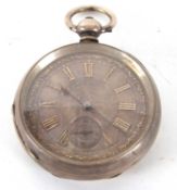 A Henry E Peck of London white metal pocket watch, stamped inside the case back 0.935, it has a