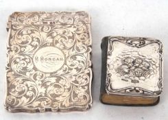 Mixed Lot: Late Victorian silver card case of shaped rectangular form, chased and engraved all