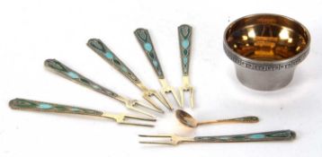 Mixed Lot: A Russian open salt with gilt interior stamped beneath 916, with a small salt spoon