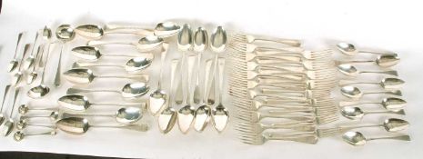 A quantity of Georgian and Victorian silver Old English flat ware, each with bright cut feathered