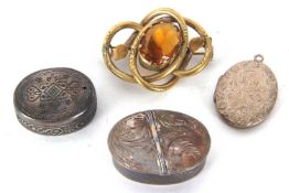 Mixed Lot: Two 925 marked pill boxes, a sterling stamped oval locket together with a Victorian